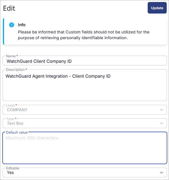 Screen shot of ConnectWise RMM, Edit dialog box