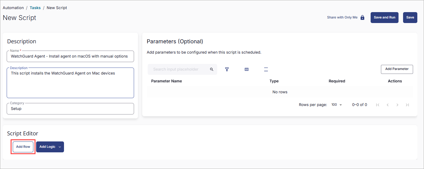 Screen shot of ConnectWise RMM, Script Editor page