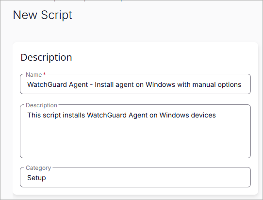 Screen shot of ConnectWise RMM, New Script dialog box