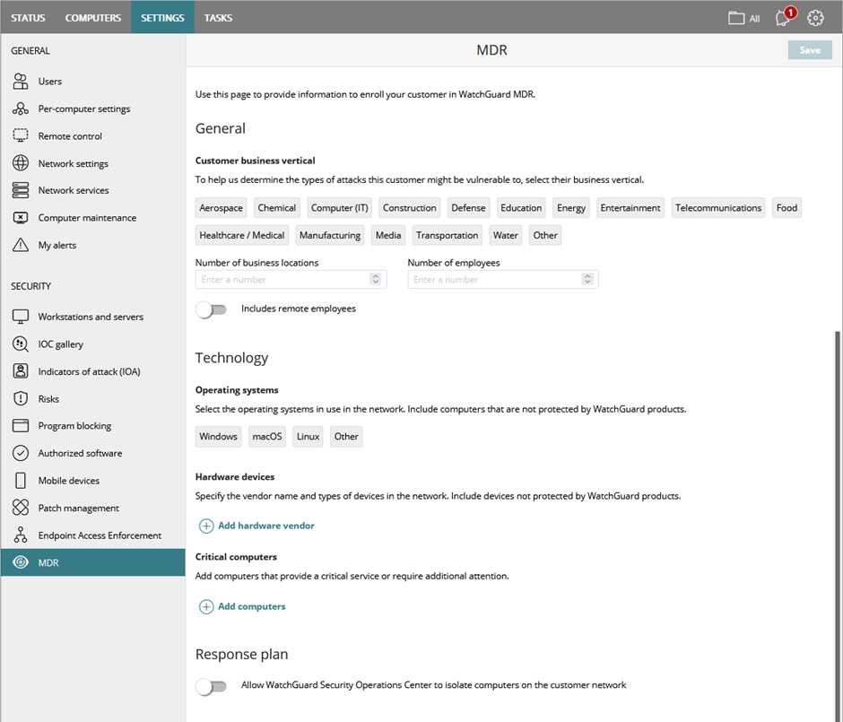 Screen shot of WatchGuard MDR enrollment page