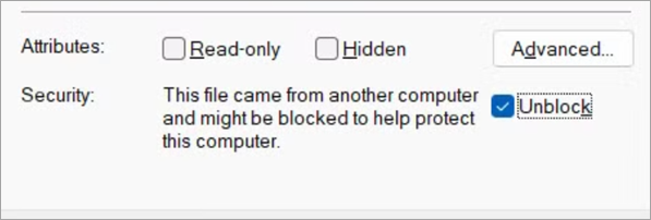 Screen shot of the Unblock check box