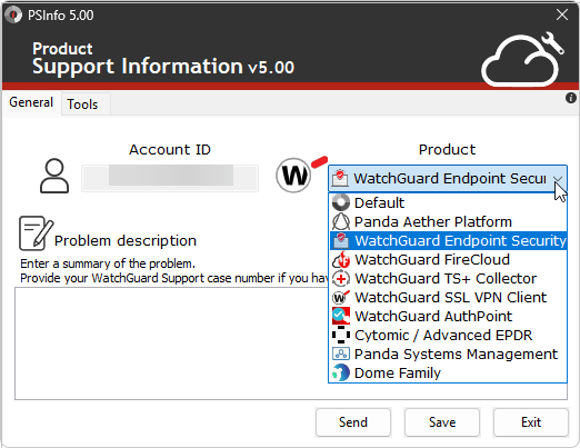 Screenshot of the PSInfo UI