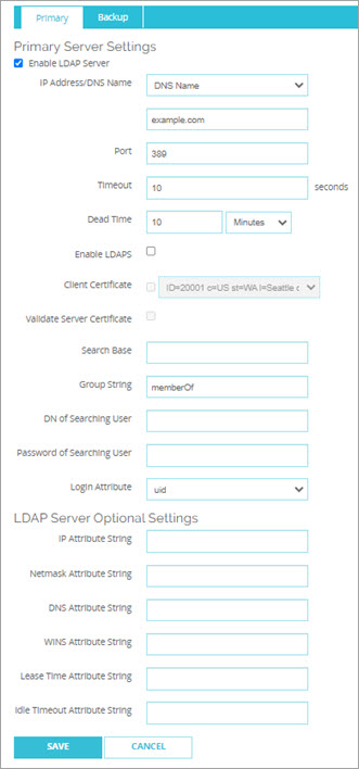 Screen shot of the Authentication Servers page, with the LDAP tab selected