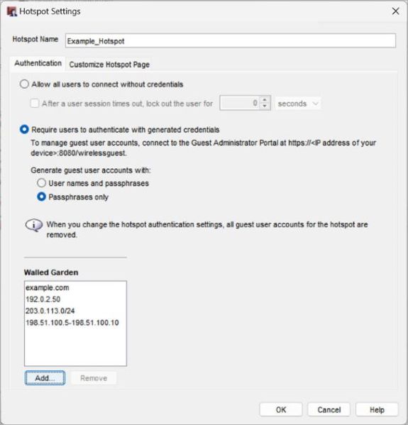 Screen shot of populated Authentication Exceptions list