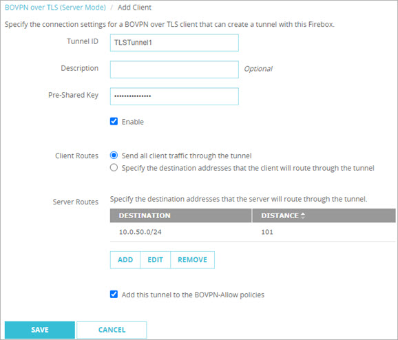 Screen shot of the configuration with the full tunnel option