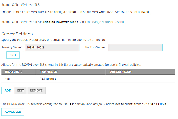 Screen shot of the configuration