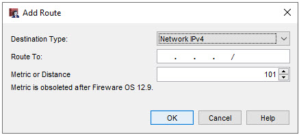 Screen shot of the Add Route dialog box