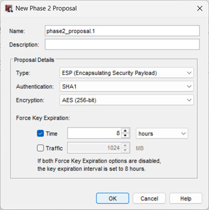 Screen shot of the New Phase2 Proposal dialog box in Policy Manager