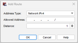 Screenshot of the Add Route dialog box for an allowed resource