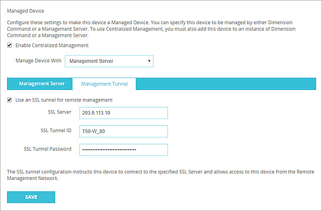 Screen shot of the Management Tunnel tab in Web UI