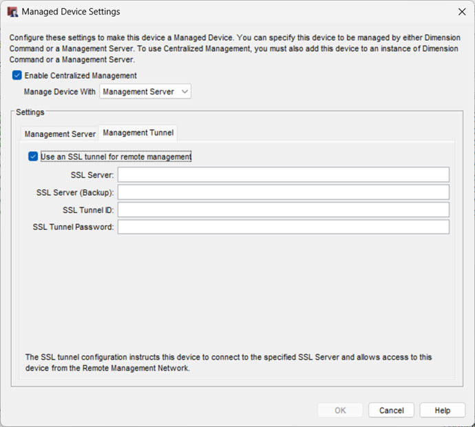 Screen shot of the Management Tunnel tab in WSM