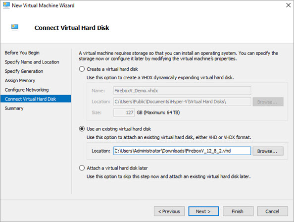 Screen shot of the New Virtual Machine Wizard, Connect Virtual Hard Disk