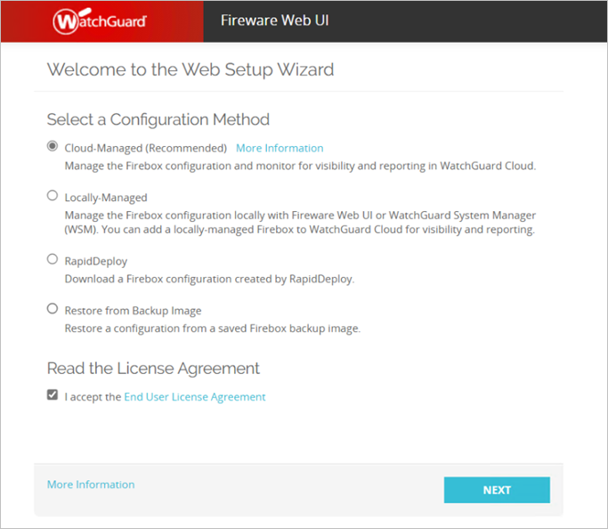Screenshot of the Web Setup Wizard - Select a Configuration Method page