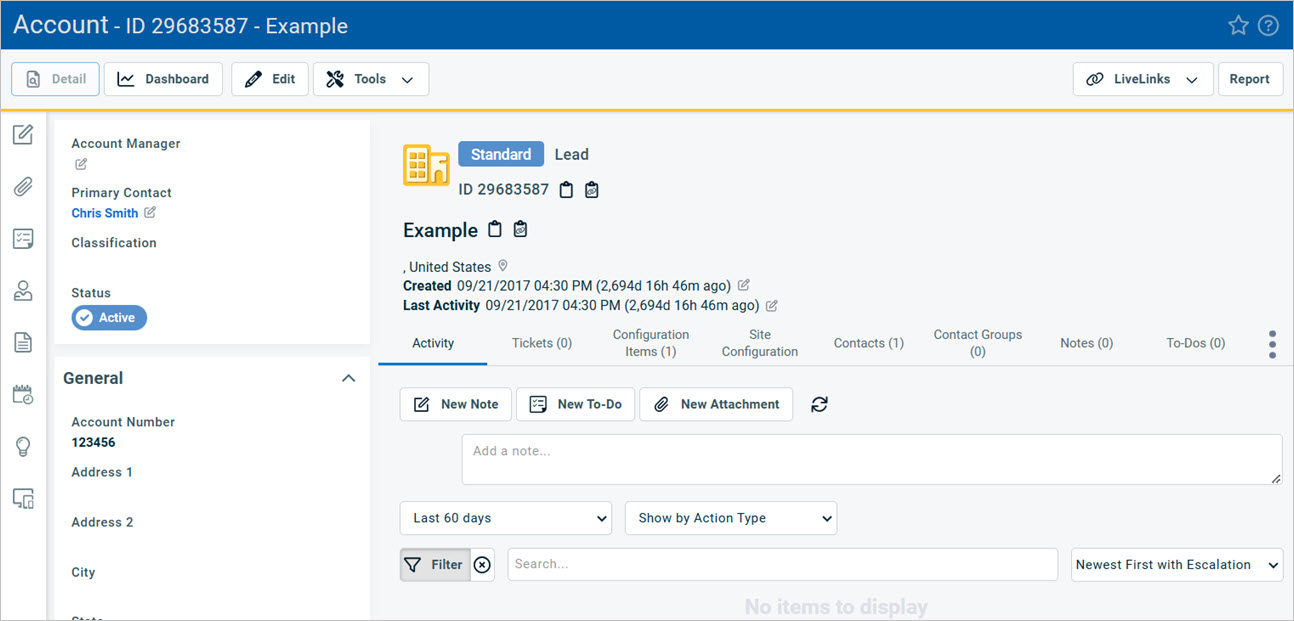 Screen shot of the Autotask Account page
