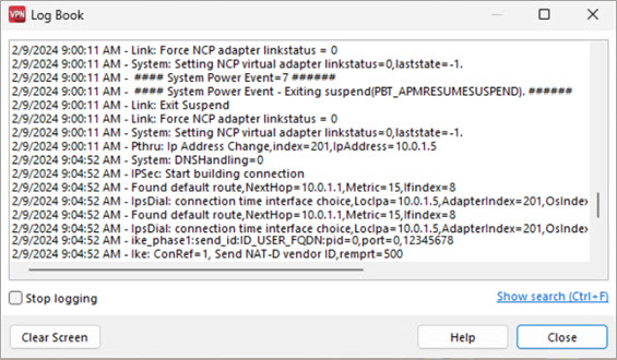 Screen shot of the Logbook dialog box