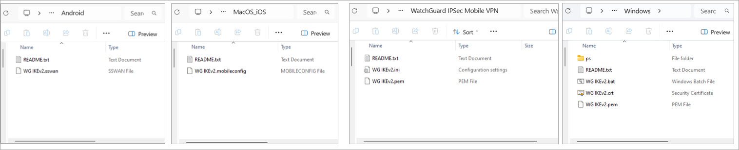Screenshot of folders for different operating systems.