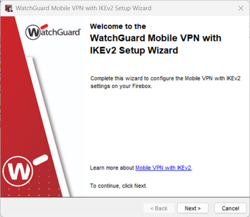 Screen shot of the IKEv2 wizard start page