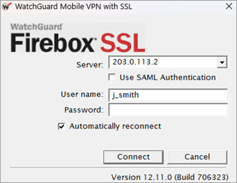 Screen shot of the WatchGuard Mobile VPN with SSL dialog box