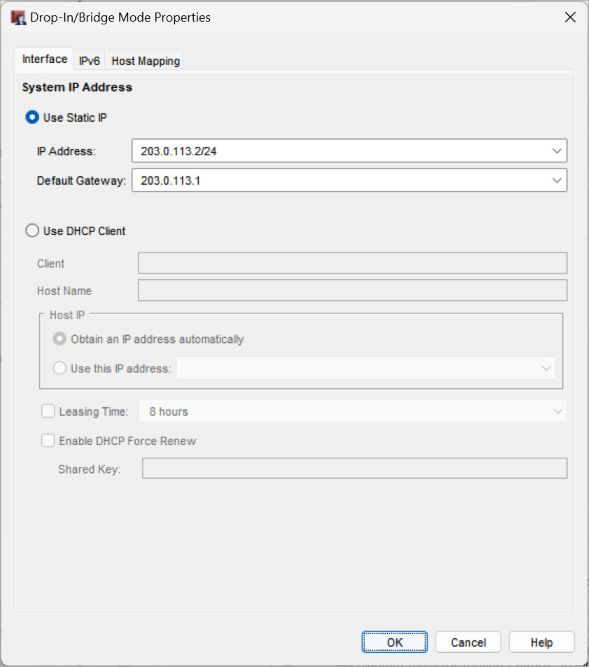 Screen shot of static IP settings in Bridge mode