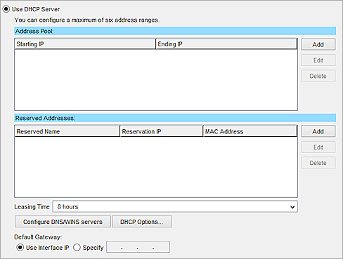 Network Configuration dialog box, showing drop-in mode with DHCP
