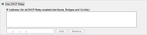 Network Configuration dialog box, showing drop-in mode with DHCP relay