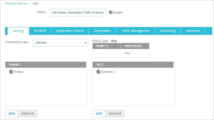 Screenshot of the Add Firewall Policies page 