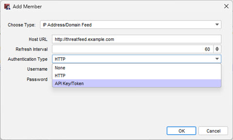 Screenshot of the add IP Address/Domain Feed Alias type configuration in Policy Manager