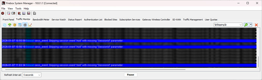 Screenshot of search results in Traffic Monitor in FSM