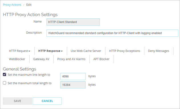 Screen shot of the HTTP Response General Settings