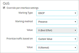Policy configuration showing QoS per-interface override settings