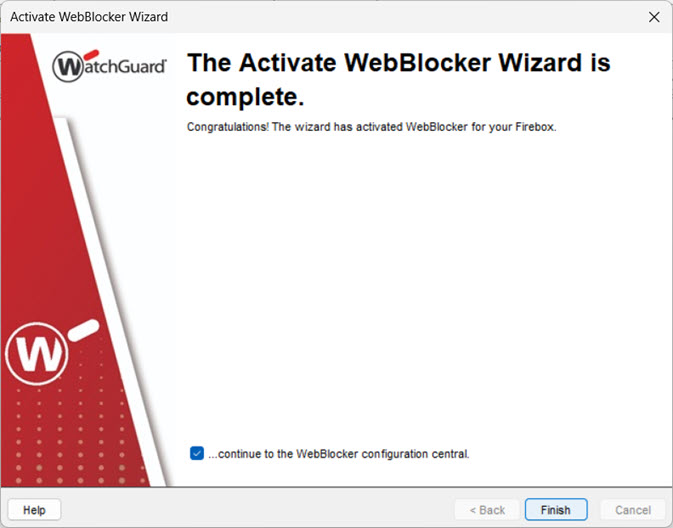 Screen shot of the Activate WebBlocker Wizard is complete page.