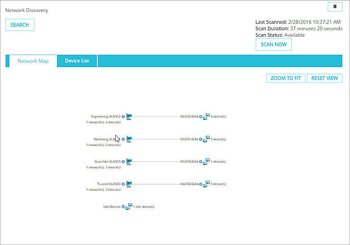 Screenshot of network map with zoom to fit button