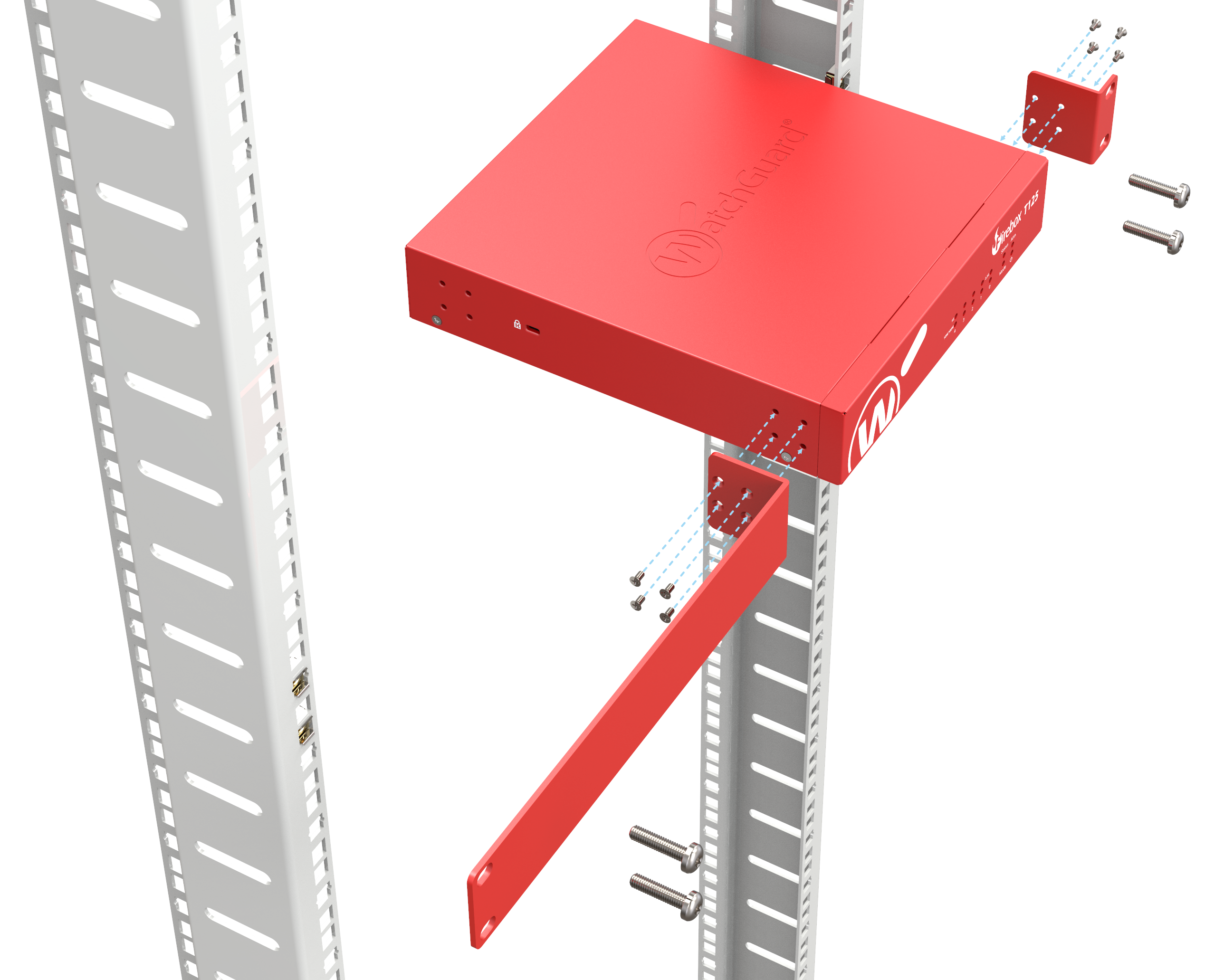 Diagram of Firebox rack ear bracket installation - Step 1