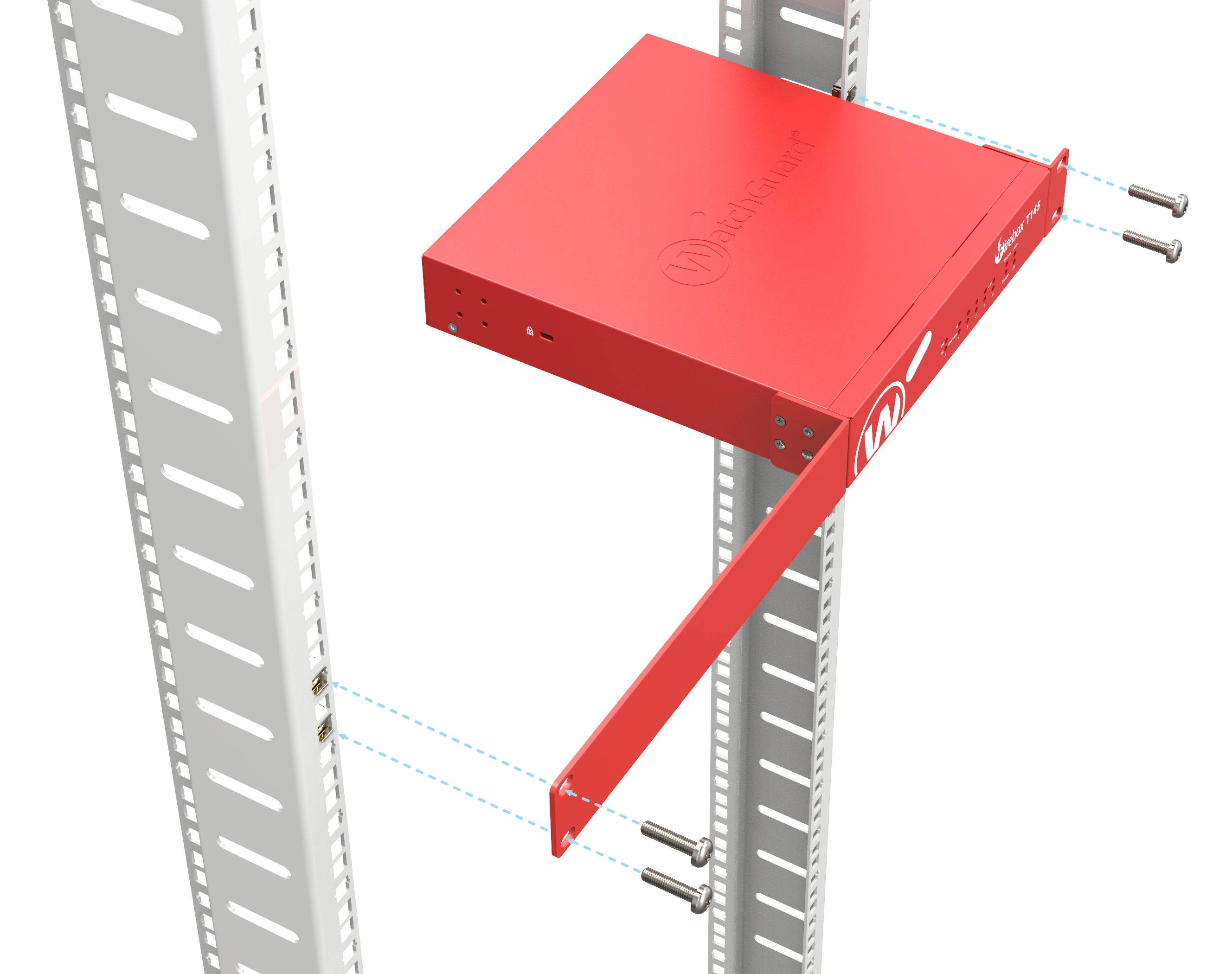Diagram of Firebox rack ear bracket installation - Step 2