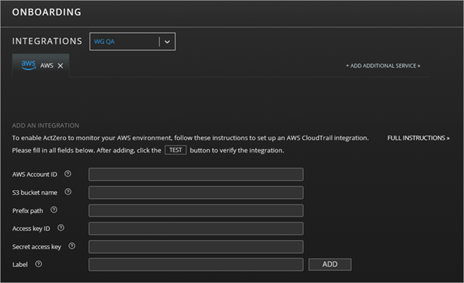 Screen shot of MDR portal AWS integration settings