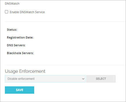 Screen shot of the DNSWatch settings in Fireware Web UI