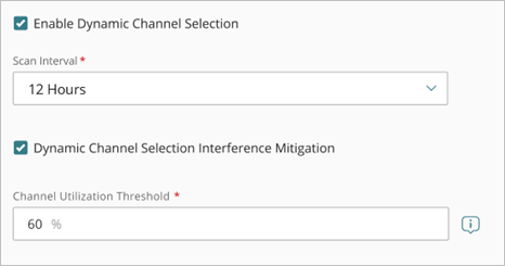 Screenshot of the Dynamic Channel Selection Interference Mitigation configuration in WatchGuard Cloud