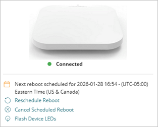 Access point device summary page with scheduled reboot date indicated