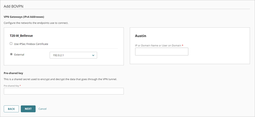 Screen shot of the VPN Gateways and Pre-shared key settings