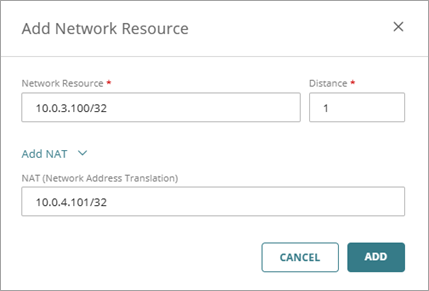Screenshot of the Add Network dialog box with NAT added