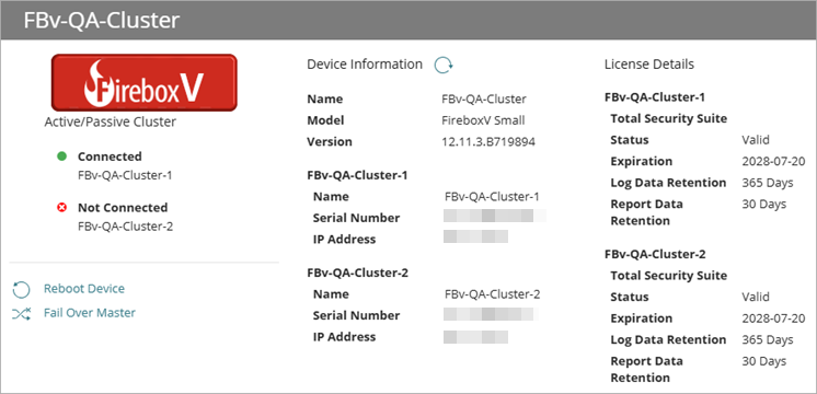 Screenshot of the Device Settings page for a FireCluster