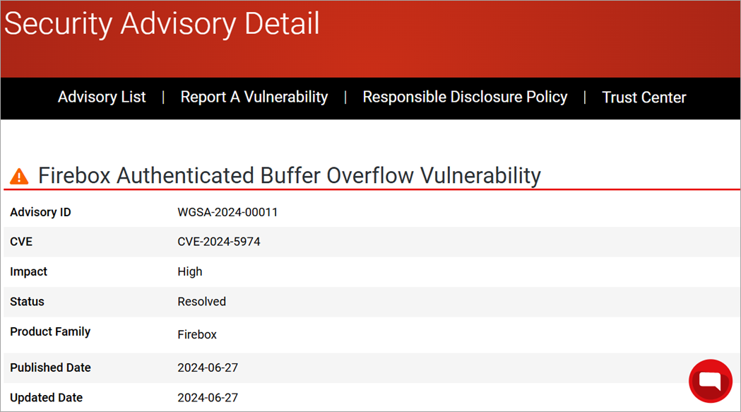 Screenshot of the Security Advisory Detail page