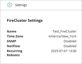 Screen shot of the FireCluster Settings tile on the Device Configuration page