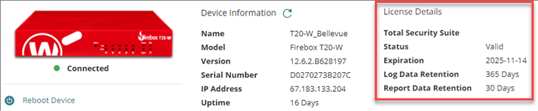 Screenshot of the Device Settings page, Feature Key status section