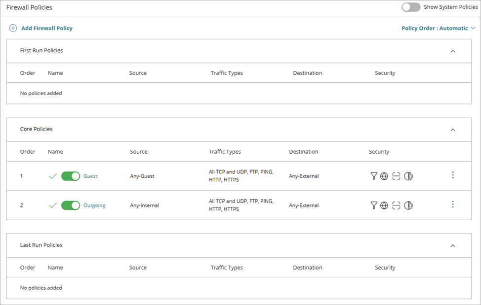 Screenshot of the Firewall Policies page in WatchGuard Cloud.