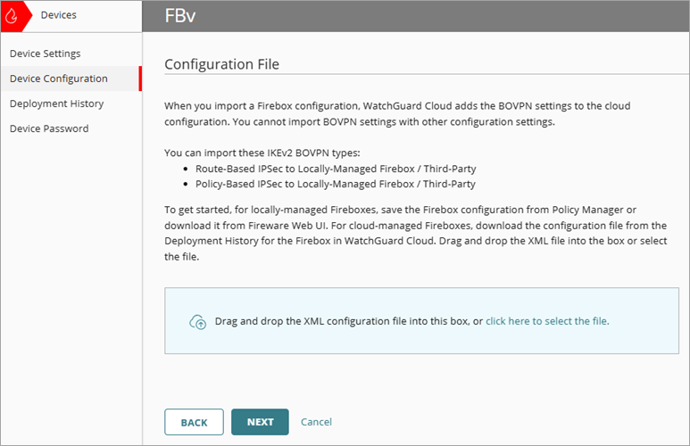 Screenshot of the Configuration File page
