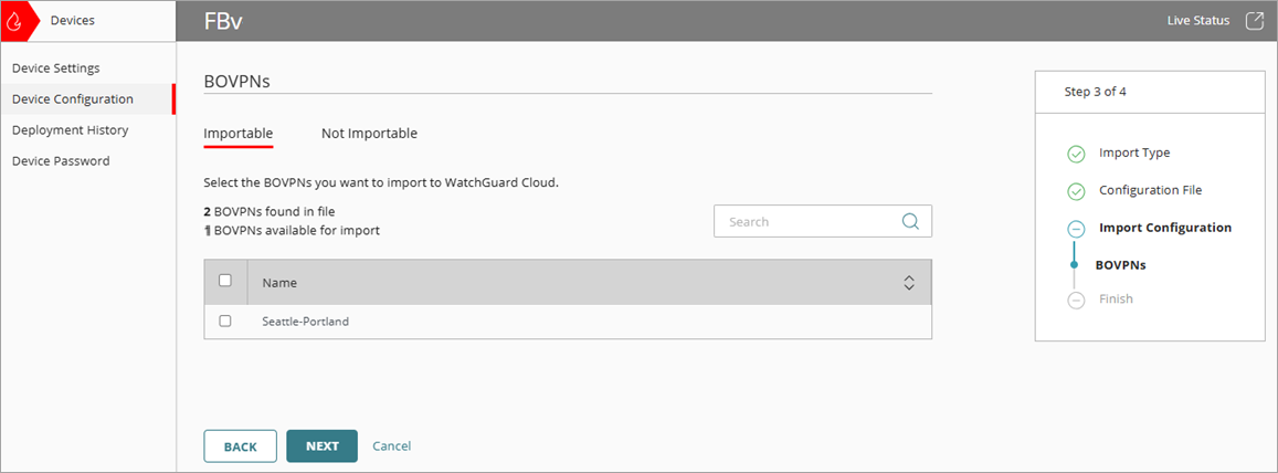 Screenshot of the Importable page