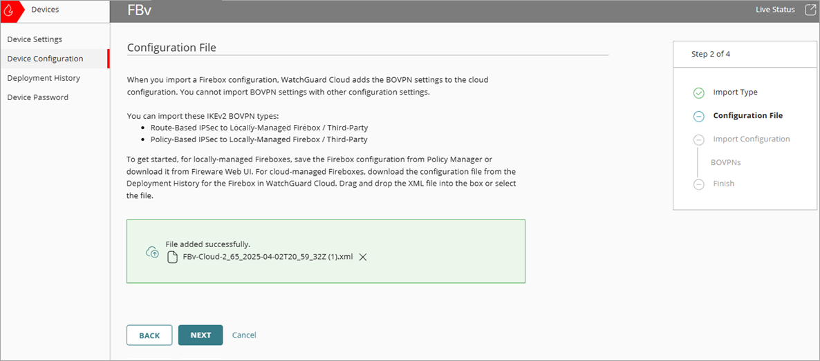 Screenshot of the Configuration File page after adding a file