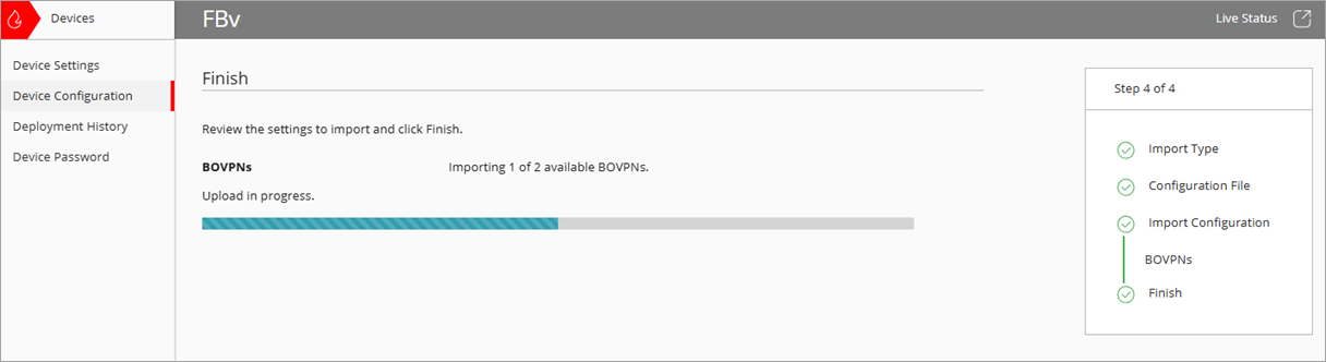 Screenshot of the Finish page and progress bar