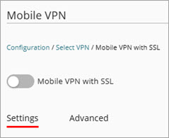 Screen shot of Mobile VPN with SSL toggle